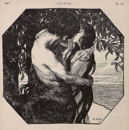 talonabraxas: “Centaur in love” Illustration featured in German art nouveau Magazine JUGEND issue 16 of 1897.  