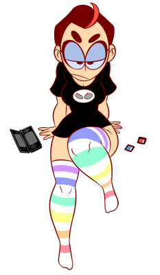 goopbloop:  Behold my self-indulgent rainbow weeb trash femsona, Dana Barron, aka “Bloopette”. Tired all the time, cold and distant to everyone but close friends, but can be softened with fast food and anything else that fuels her terrible eating