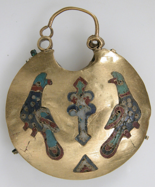 One of a Pair of Temple Pendants, with Two Birds Flanking a Tree of Life (front) and Leaf and Rosett