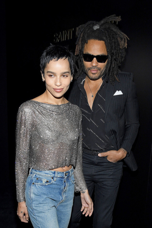 Zoe Kravitz and Lenny Kravitz attend the Saint Laurent show as part of the Paris Fashion Week Womens