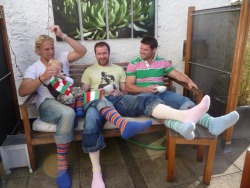 Bootslaveboyusa:  Bootslaveboyusa:  The Blond In The Blue And Orange Striped Socks