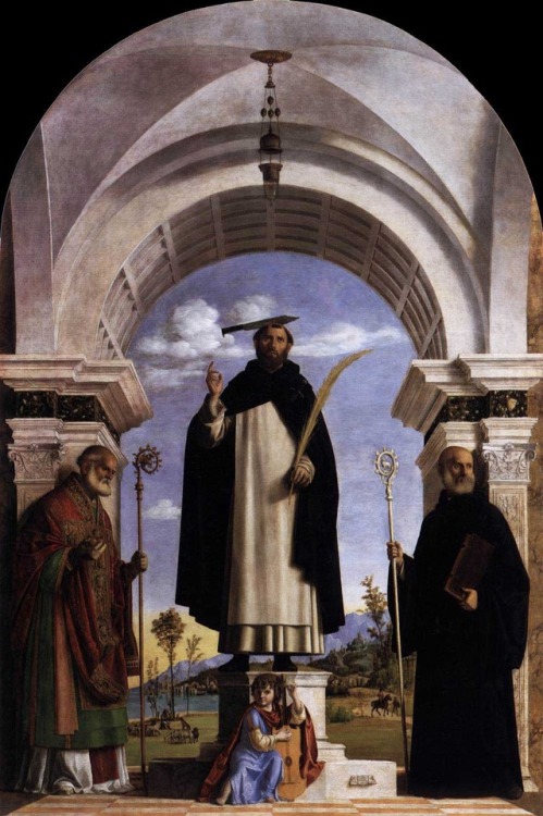 San Pedro Mártir con los Santos Nicolás y Benedicto por Cima da Conegliano, 1505-06.