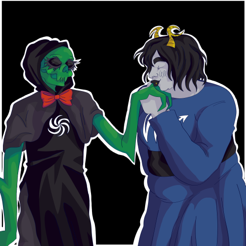 [image description: a digital drawing of alternate calliope and aranea serket from homestuck. alt ca