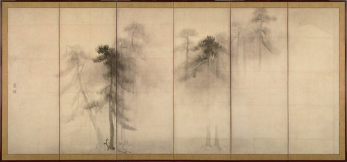 japaneseaesthetics:  “Pine Trees” (replica of 16th c painting) by Tohaku. Credit: Tokyo National Mus