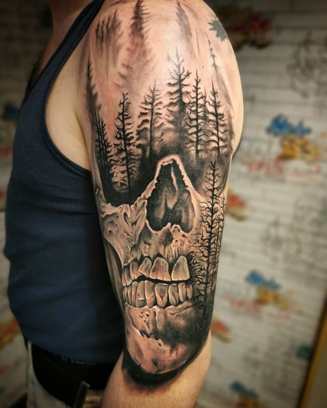 Realistic Skull  Forest  Skull sleeve tattoos Skull tattoo design Skull  tattoo