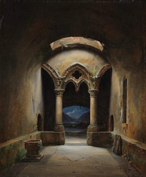 oldpaintings: Gothic Chapel by Charles Marie Bouton (French, 1781–1853)
