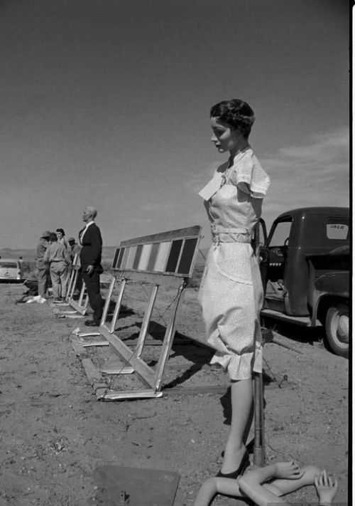 Atomic bomb test site, Nevada, 1955. Nudes