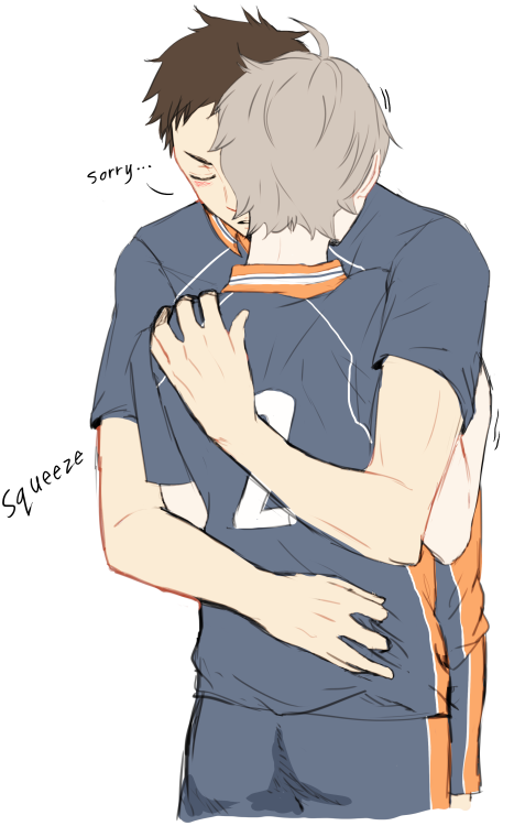missdawntwilight:   Some Daisuga angst? This happens after Suga punches Daichi after his injury. Suga’s punches were just to cover up his fear, you aint fooling me Suga!  Hug pose Ref.  
