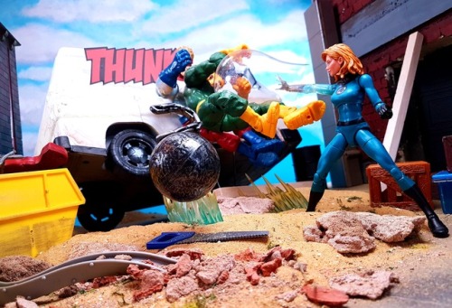 “Sorry boys, wrong site!” In this shot: Marvel Legends Piledriver & Thunderball, Wal