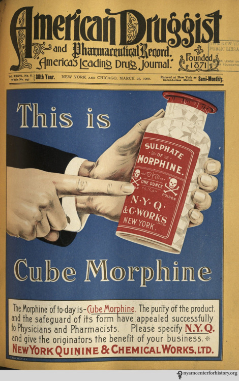 Ad for Cube Morphine, published in American Druggist and Pharmaceutical Record, 1900.By 1900, use of