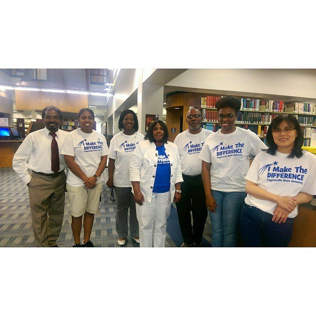 #FBF: #ChesnuttLibrary staff participated in the #FayState #StaffSenate Staff Appreciation Week. Yesterday was the day for all staff to wear their ‘I Make a Difference’ tshirts. Ms. Flanigan from #ChesnuttAcquisitions (center, blue shirt) is the...