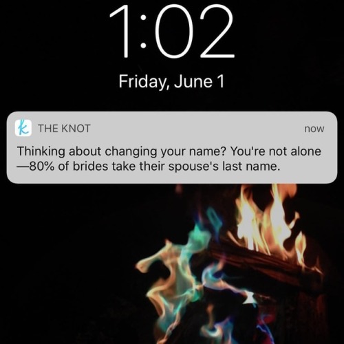 Thanks to my lock screen photo and @theknot for the timely reminder to #burndownthepatriarchy. Maybe rethink how you’re targeting your wedding marketing? This isn’t making me eager to login.