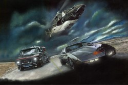 starscream-and-hutch:  Cold War Wacky Races courtesy of the legendary Solman.   The A-Team, Air Wolf &amp; Knight Rider race against three generations of Double Oh Seven’s Aston Martins.    AAAAAHHH