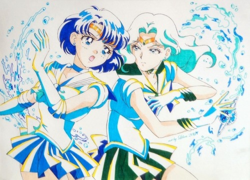 dangerousperfectionparadise:Sailor Mercury vs Sailor Neptune by Art by Libra