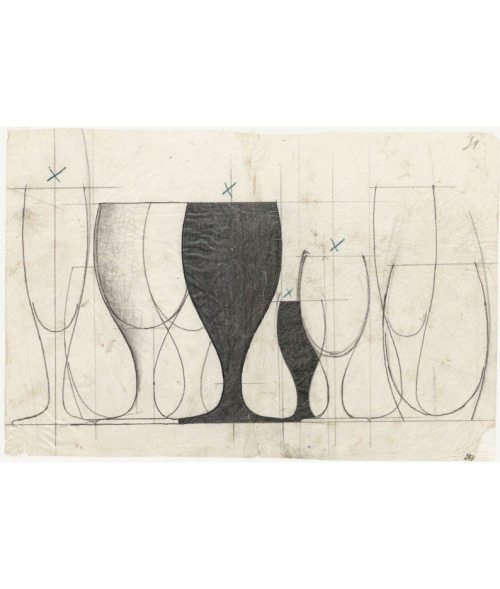 Arne Jacobsen, design drawing of the glassware for SAS Royal Hotel in Copenhagen, 1955-59. Via kunst
