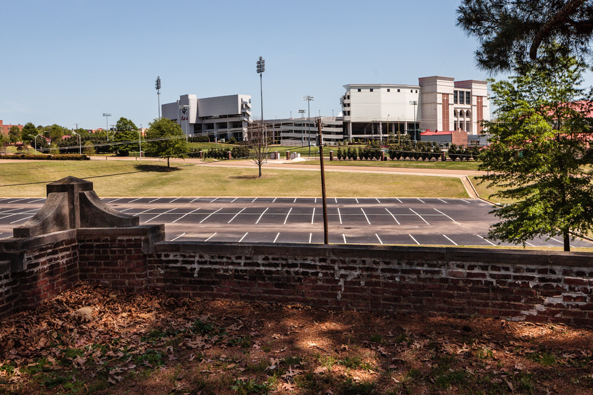 A view of the Ole Miss football stadium from the Confederate cemetery.