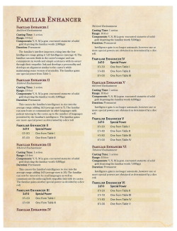 thgeekside:  This is the old Familiar Enhancer spells that were first published in Dragon Magazine 181 written by Len Carpenter. I did a homebrew to modify it for 5e. Enjoy 