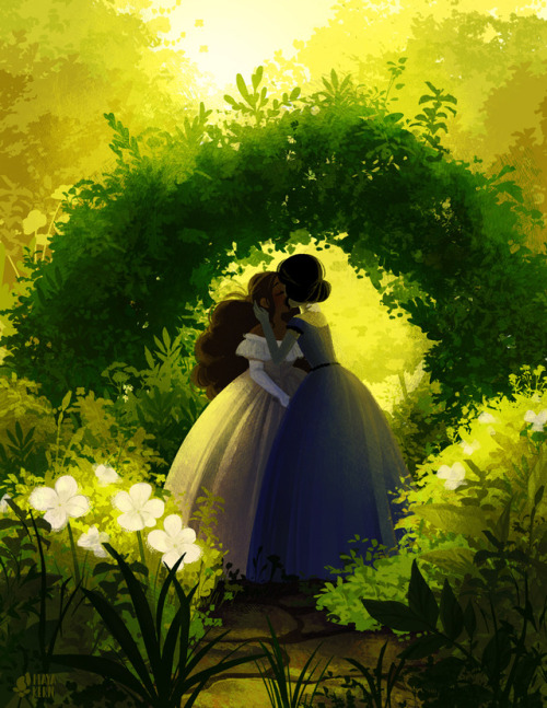 mayakern: a sweet garden kiss my most recent patron request subject was “girls kissing”!