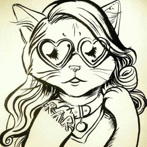 Paw-na del rey. As a kitty. ✒#inktober2015 #lanadelrey #catcelebrities #cats #drawing #puns #lana #i