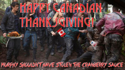 #MurphyMonday! #the100 Happy Canadian Thanksgiving! (Don&rsquo;t let Murphy steal your cranberry sauce)