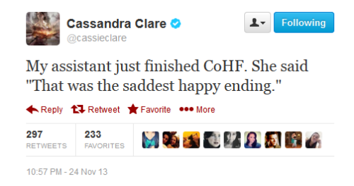 clockworkpain: tmilove779: CoHF hints from Cassie. okay but the one about parabatai death was actual