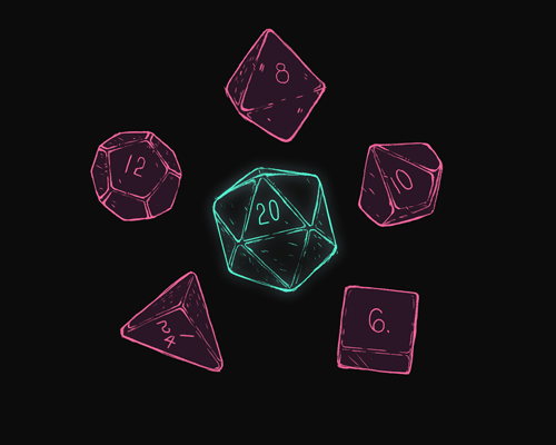 dungeons-and-captions:ellieartwork:some experimental little dice [image description: a simple animat