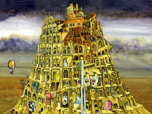 babelziggurat:Tower of Babel puzzle, by Colin Thompson • Bibliothèque Infernale on FB