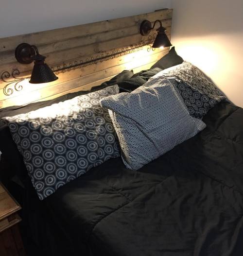 My bedroom has a new ambiance. #carpentry #handmade #pinterest #hipster #rustic #bed #headboard #dec