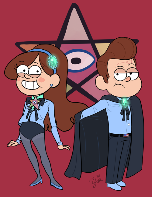 yazzyart: Dipper and Mabel Gleeful~ I really wanted to draw them in the style of the show. At one po