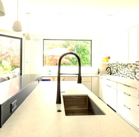 Pantry New YorkLarge 1960s Porcelain Tile And Gray Floor Kitchen Pantry Photo With An Undermount Sink,
