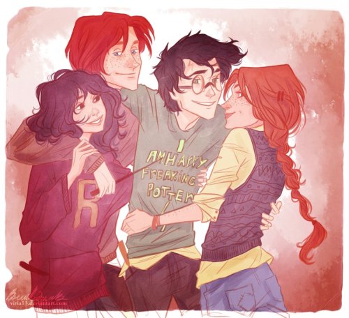 zohbugg: thewhisperinglady: fanart-hq: Harry Potter by viria13 Fred being slightly faded in the p