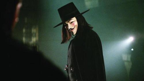 In the movie V For Vendetta (2005) the character V wears an Anonymous mask, this is a reference to n