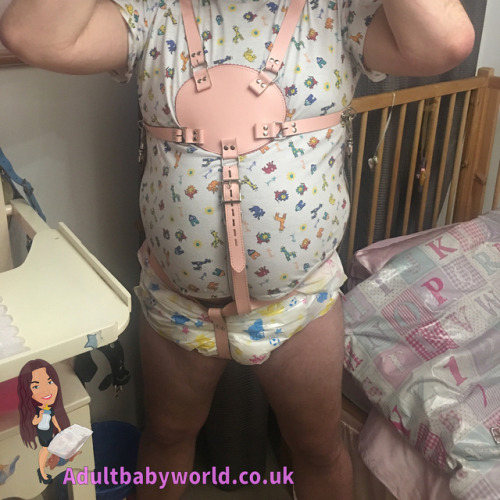 #ABDL boy Dan wearing loads of great items at the #adultbabynursery leather #babyreins #diaperharnes