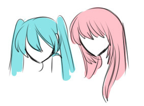 and i just noticed how miku and luka&rsquo;s bangs actually look:   how i usually