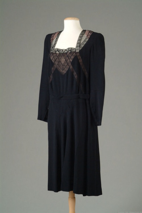 Dress, Milgrim, crepe trimmed with lace underlaid with flesh-colored chiffon, 1939.Meadowbrook Hall 