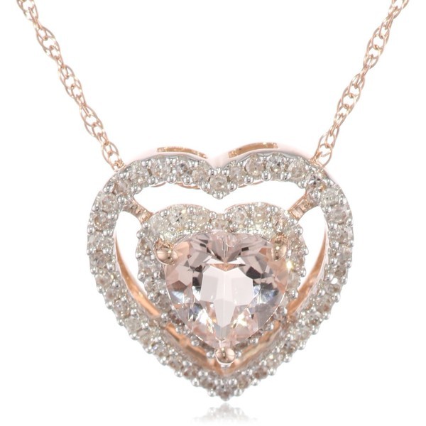 justme1398:  10k Rose Gold Morganite and Diamond Heart Pendant Necklace (0.2 cttw