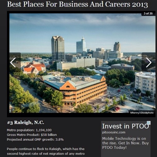 Oh, look. On the Forbes.com list of Best Places for Business and Careers 2013, the home of #CampbellLaw gets central billing in photo w/ write-up for Raleigh, which ranked No. 3.