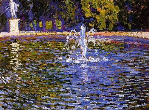 artist-rysselberghe:The Fountain - Parc Sans Souci at Potsdam, 1902, Théo van RysselbergheMed