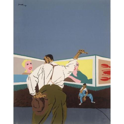Robert Gwathmey The Hitchhiker ca. 1937 - color screenprint Collection The Huntington Library, Art C