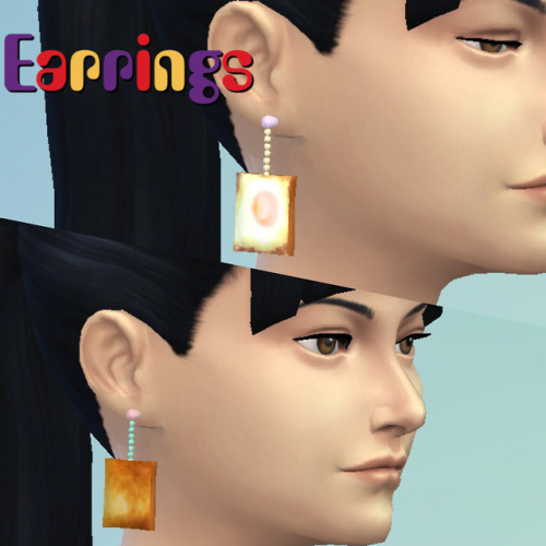 moo2shelly: Earrings →　Download  今度のはあんまりかわいくないイヤリングです。クオリティもいまいちです。主にもーさんの好きな食べ物とかです。 トースト、ポテチ