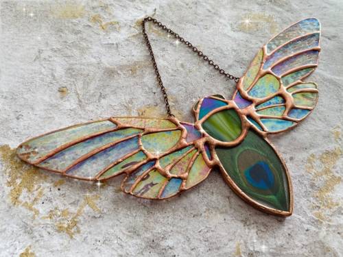 Littlealienproducts:    Stained Glass Cicada Sun Catcher By Alchemywildglass