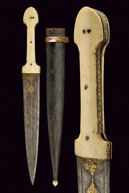 peashooter85: Bone handled gold inlaid kindjal dagger from the Caucuses, late 19th century.from Czer