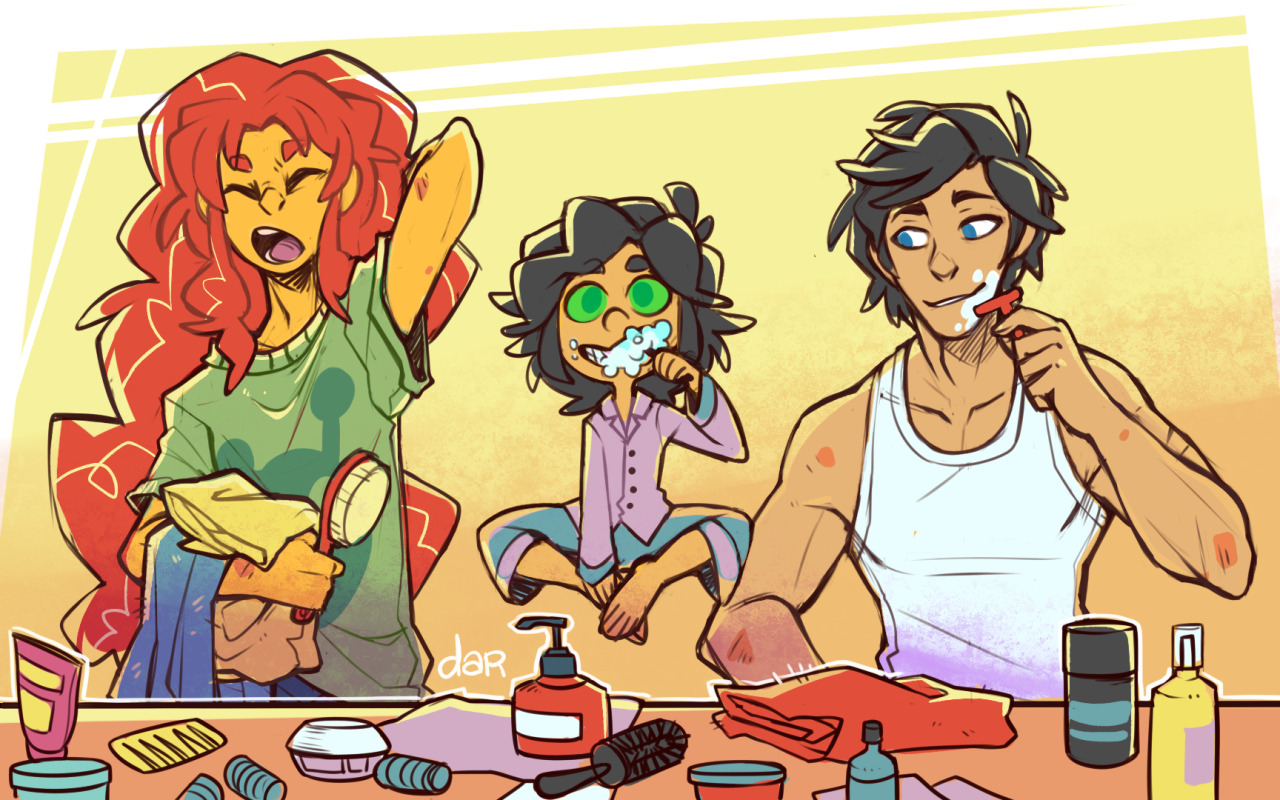 dar-draws: Morning routine I feel compelled to draw the fam one last time this year