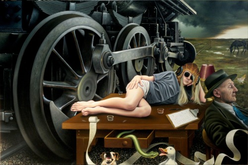 &ldquo;Train Spotters&rdquo; by Jorge Santos - Oil &amp; Acrylic on Canvas