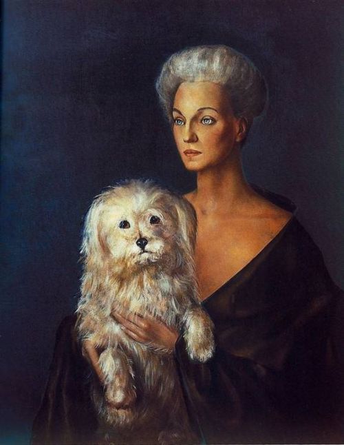 Portrait of Mona (Mona von Bismarck) and subdued Mickey, by Leonor Fini