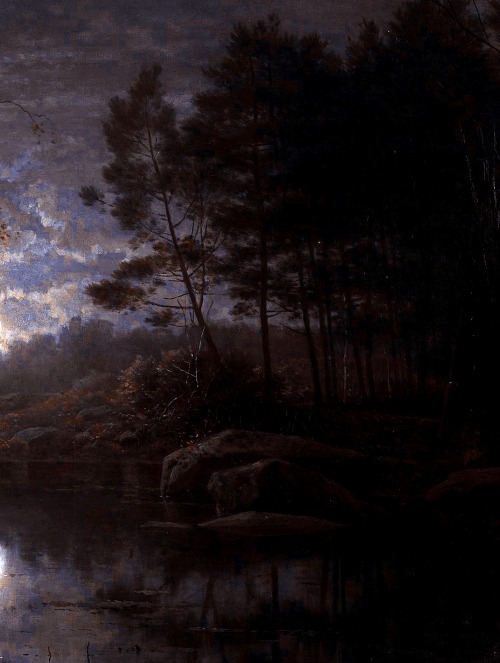 aqua-regia009:Forest landscape in the moonlight (1861)by Georg Eduard Otto Saal(1817-1870)