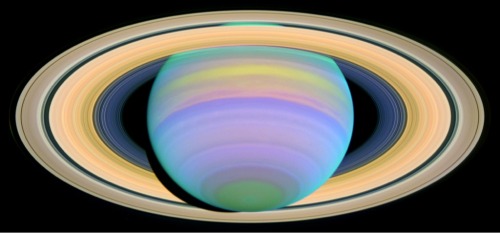 spaceexplorationphotography: Saturn and it’s rings captured by Hubble in Ultraviolet light. So