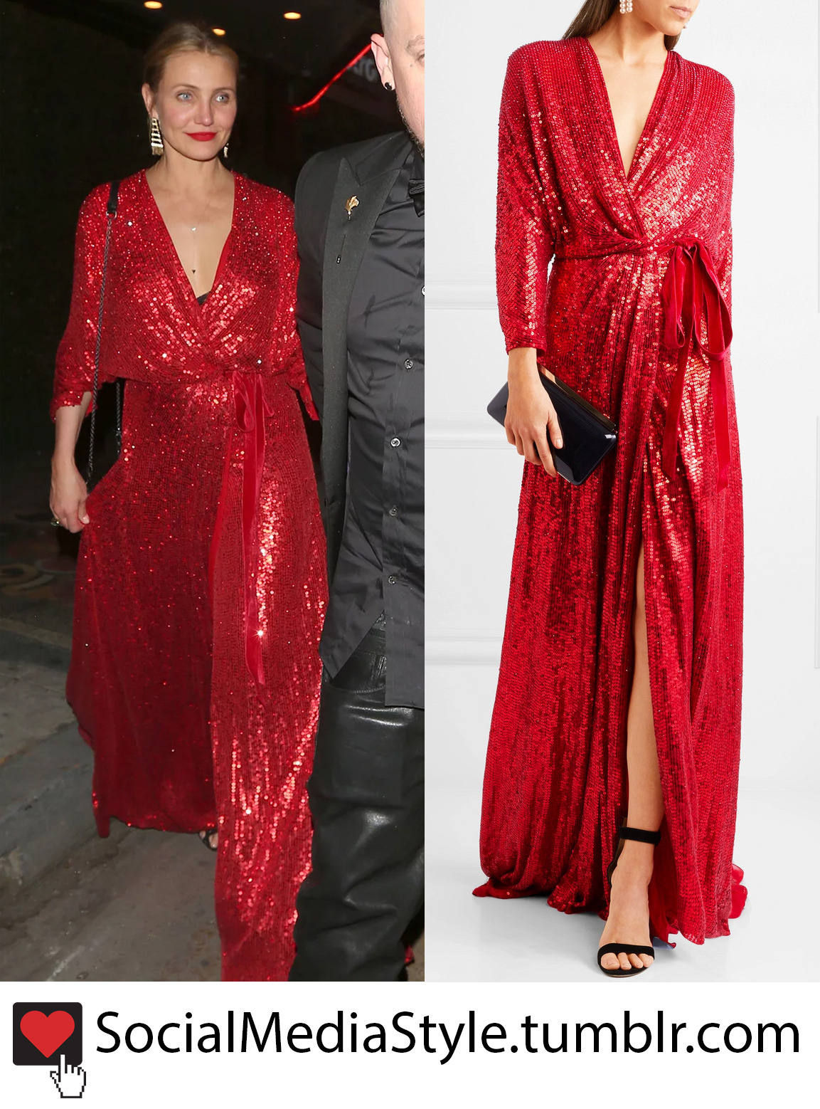 red sequin wrap dress