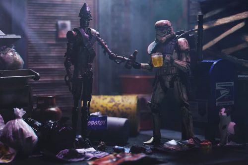 A Droid and a trooper sharing a nice moment together, I bet that Droid is not drinking beer and he h