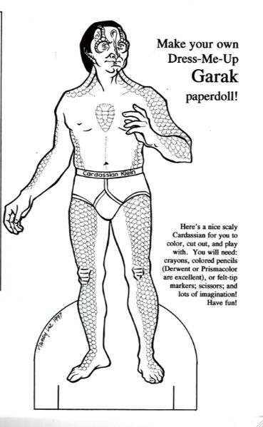 tinsnip:(as found on http://fanlore.org/wiki/Paper_Dolls: a Garak doll, a 1997 special supplement to